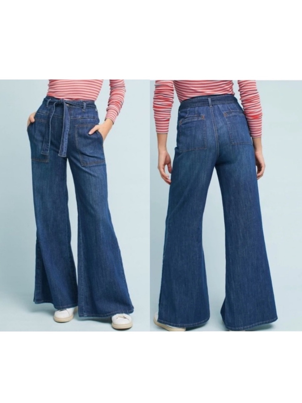 Pilcro and the Letterpress Dark Blue Wide-Leg Jeans with Front Pockets Size 28